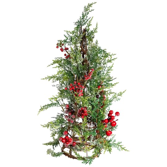 27" Icy Pine & Red Berry Cone Artificial Christmas Tree By Northlight in Green | Michaels®